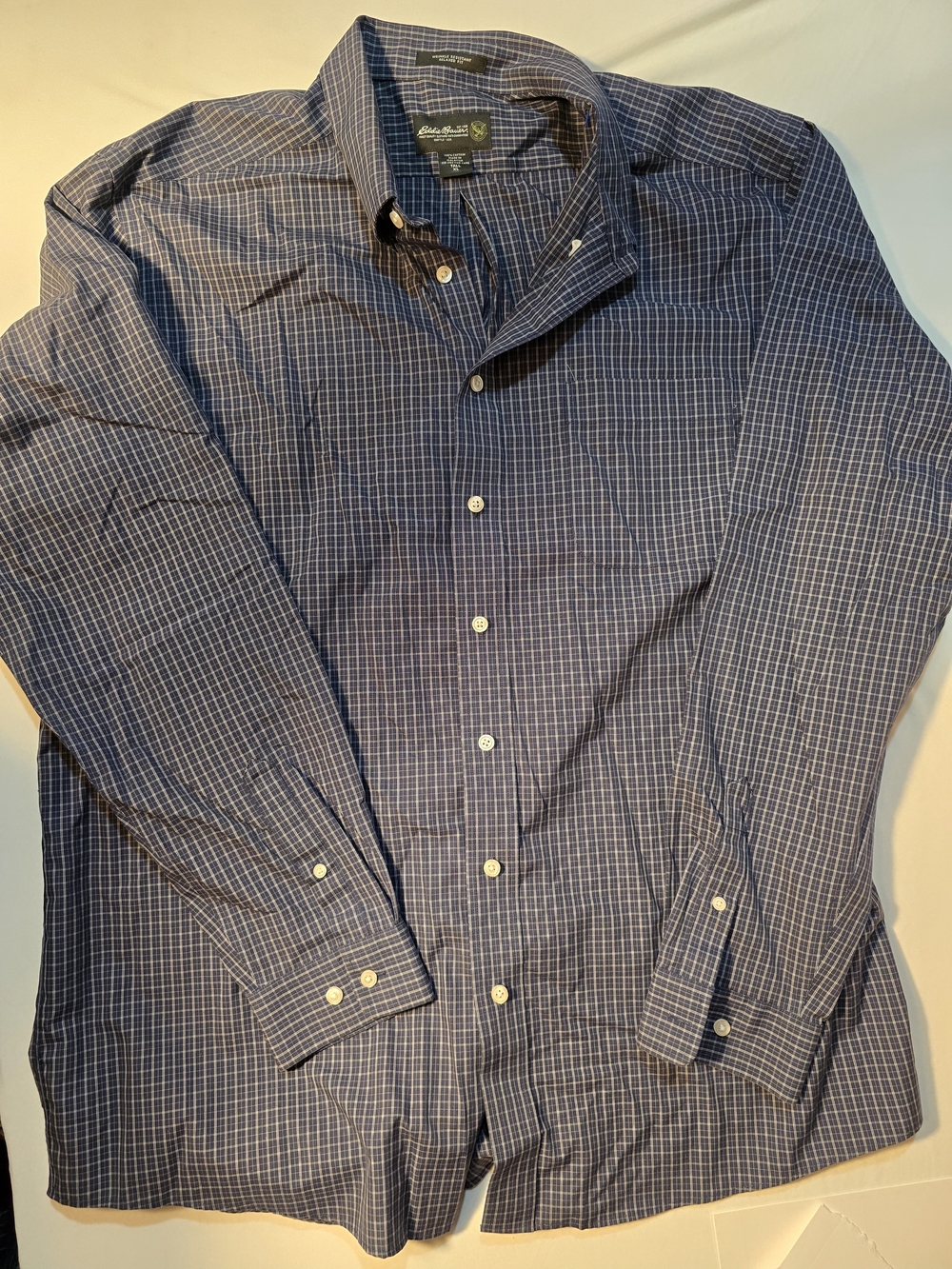 Eddie Bauer Navy and White Check Button-Down Shirt